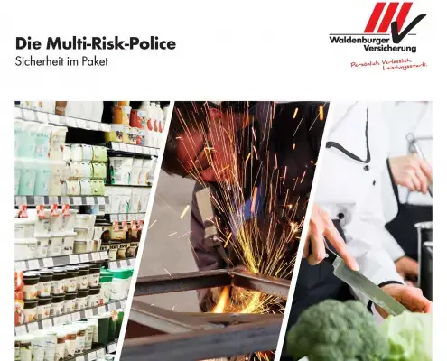 Vorschaubild des Prospektes mit der Darstellung von 3 typischen Situationen in einem Gewerbebetrieb